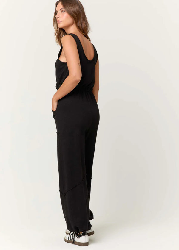 Journey Tie Front Terry Jumpsuit - Black