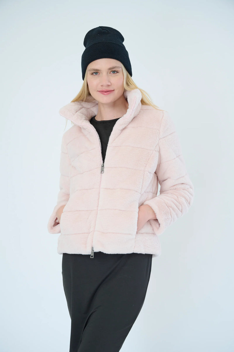 The Faux Fur Quilted Jacket - Soft Pink