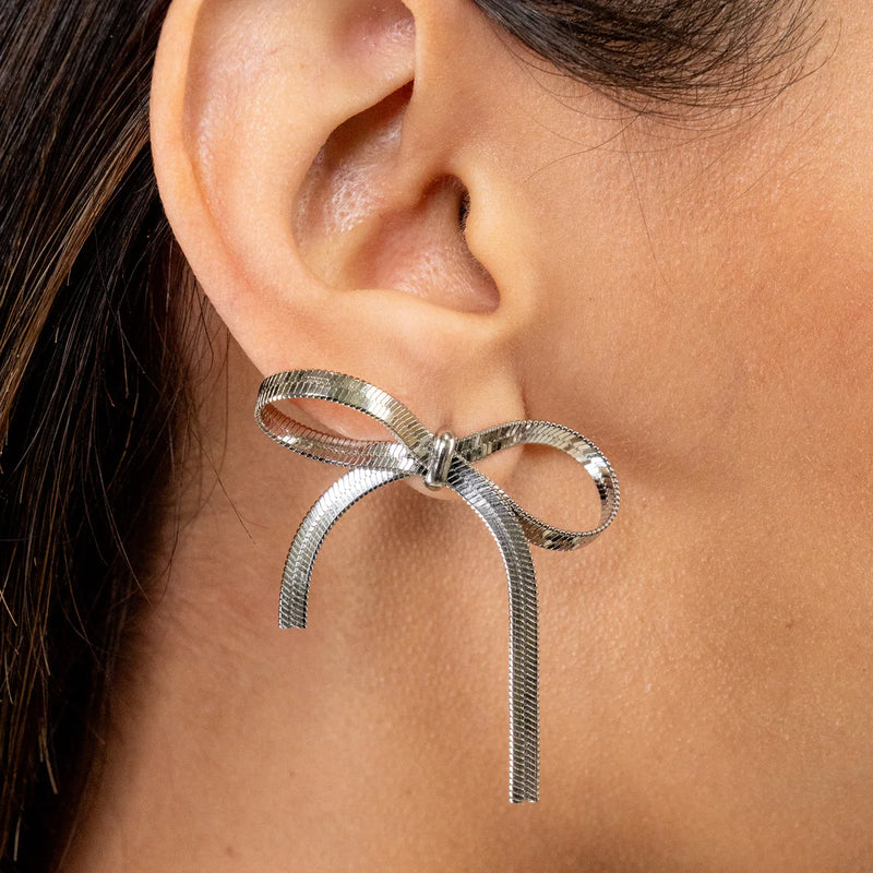 Bow Earrings - Silver Plated