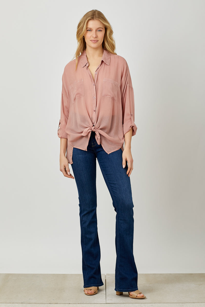 Cargo Pocket Tie Front Top - Blush