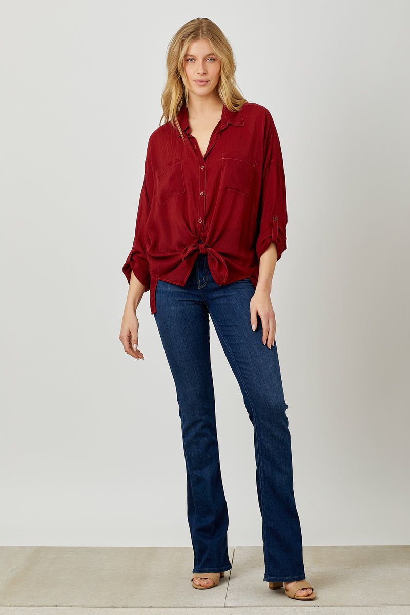 Cargo Pocket Tie Front Top - Garnet