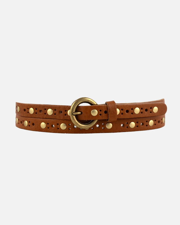 Chloe Studded Skinny Belt - Cognac