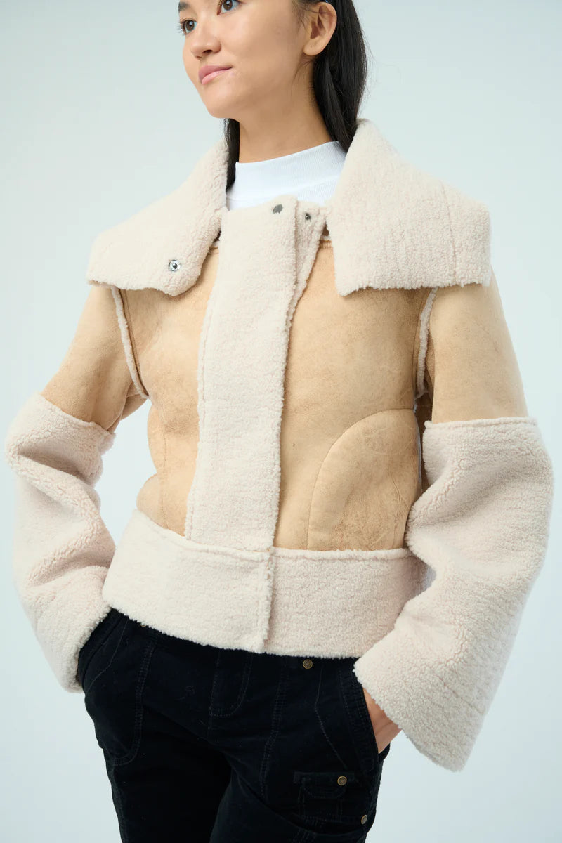 Trisha Distressed Suede Sherpa Jacket