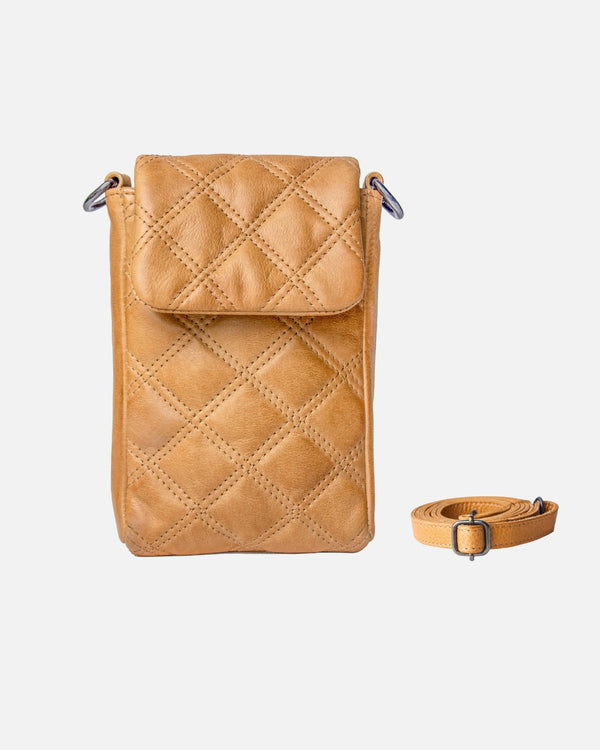 Beks Diamond-Pattern Leather Phone Bag - Yellow