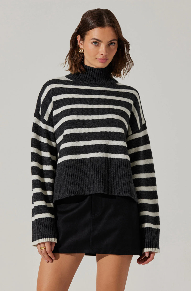 Sophea Striped Mock Neck Sweater