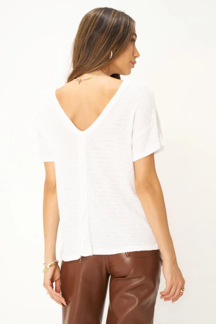 Isadora Back Lace Up Striped Rib Tee - White