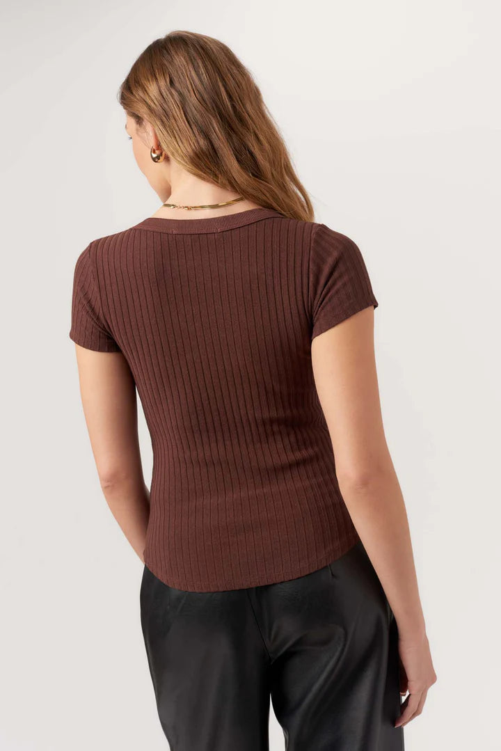 Julie Scoop Neck Sweater Rib Tee - Cacao