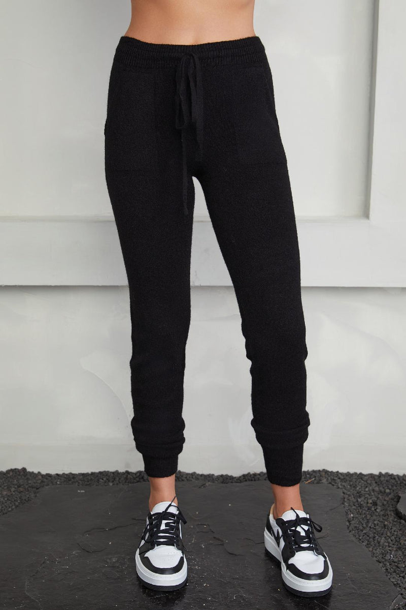 Italian Knit Drawstring Pants - Black