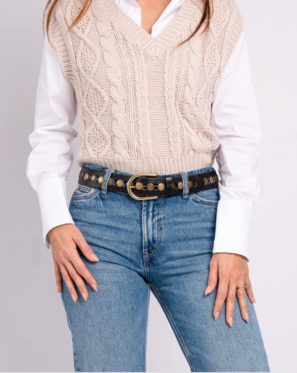 Jasmyn | Studded Western Belt -Black