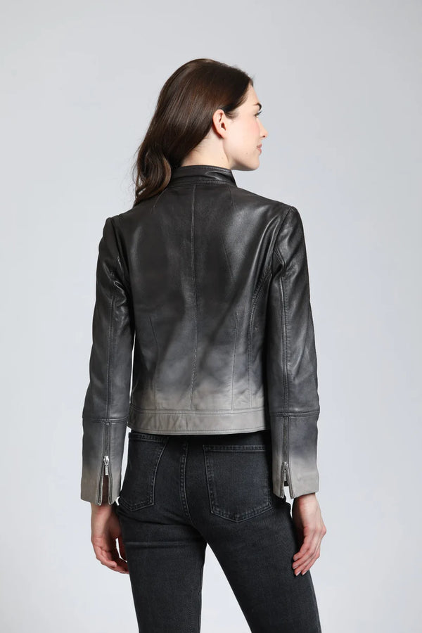 Shades of Gray Dip-Dyed Leather Jacket - Grey Ombre