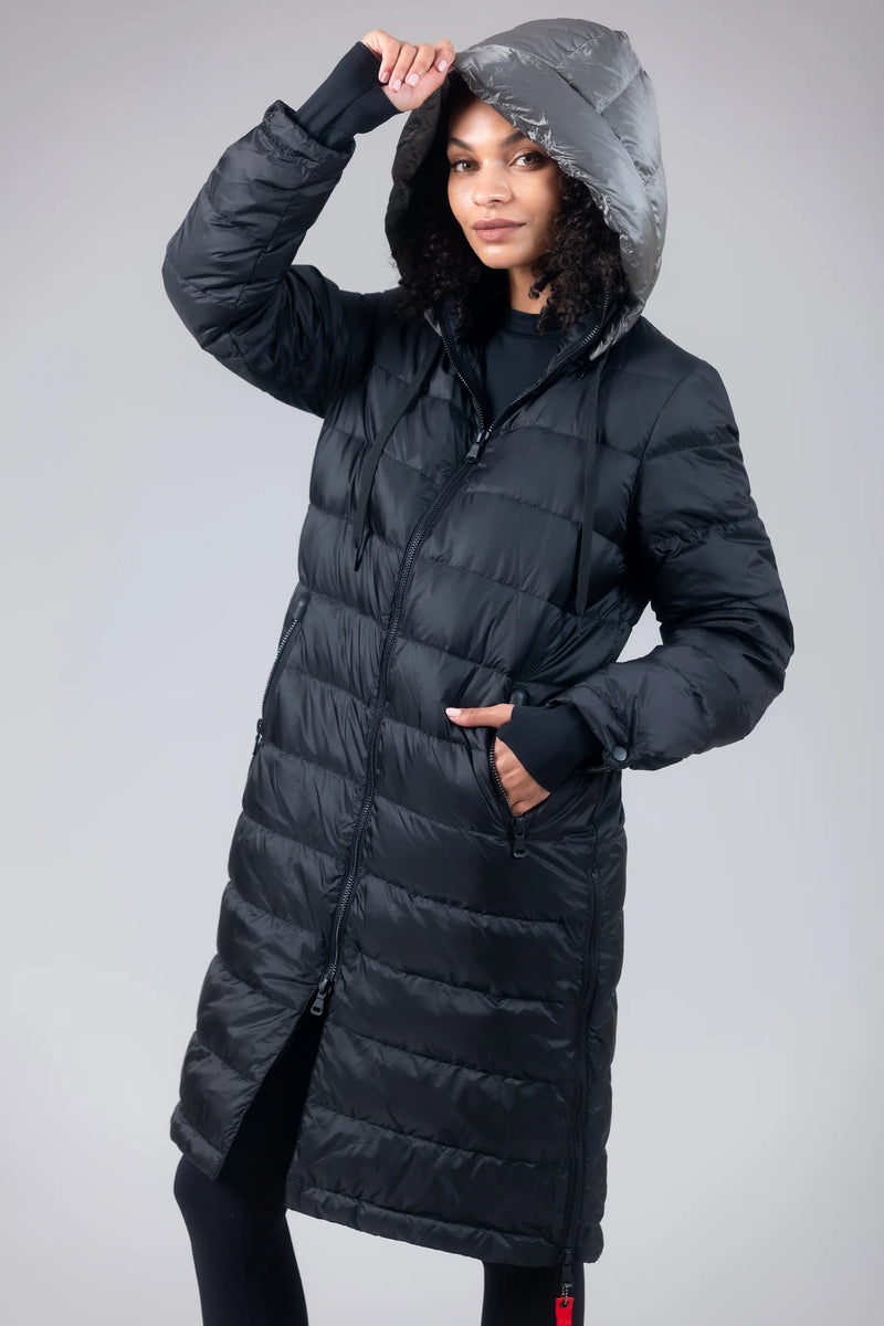 The Quilted Hooded Coat - Black/Sterling/Grey