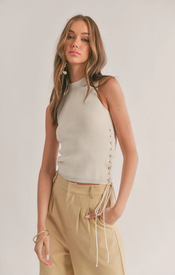 Lilla Eyelet Side Lace Up Sweater Tank